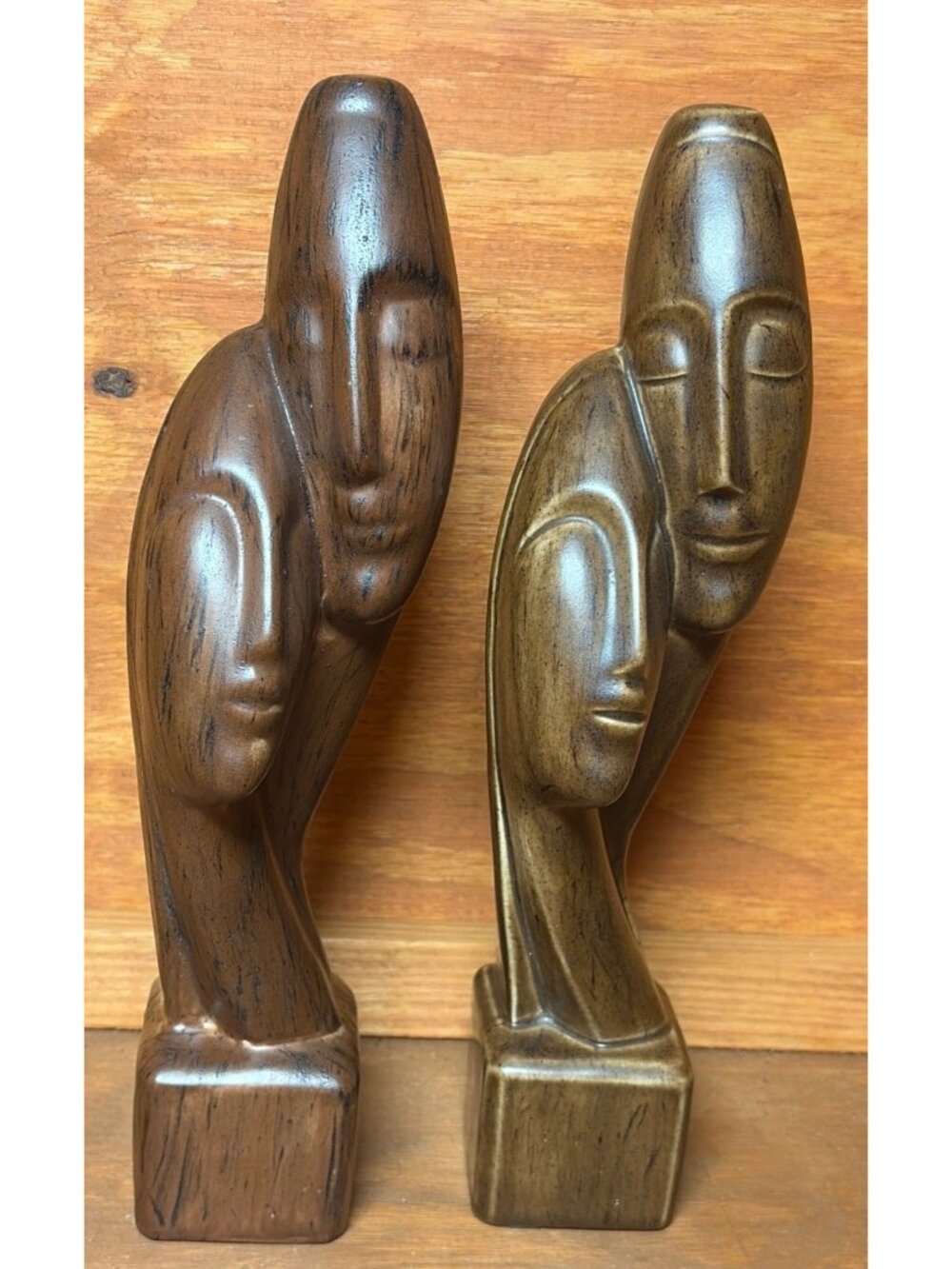 Pair Vintage Mid Century Modern Couple Intertwined Lovers Ceramic 12” Sculpture